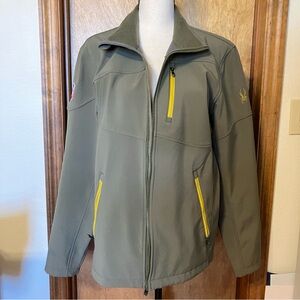 Spyder Camo Green US Ski Team Glacier Soft Shell Jacket w/Yellow Zip- Sz Medium